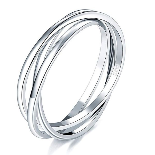 925 Sterling Silver Ring Triple Interlocked Rolling High Polish Ring