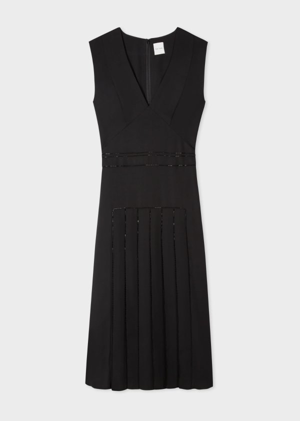Women’s Black V-Neck Sleeveless Dress With Bead Detailing
