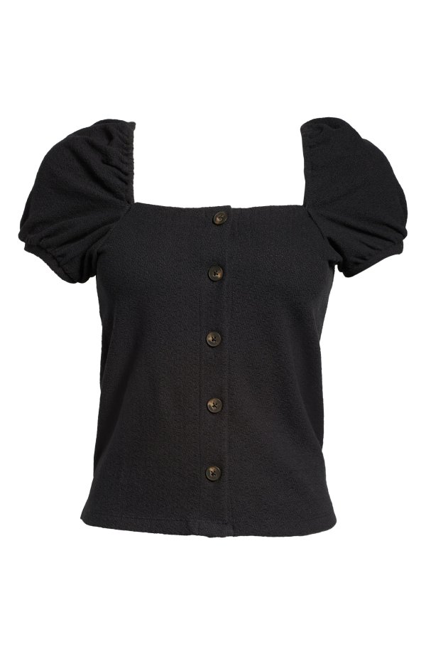 Women's Jacquard Square Neck Puff Sleeve Top