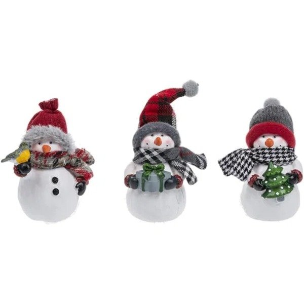 Decorative Christmas Figurine Set Of 3 Resin Cozy Snowman, 5"
