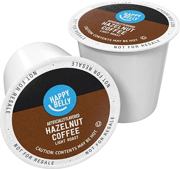 Amazon Brand - 100 Ct. Happy Belly Light Roast Coffee Pods, Hazelnut Flavored, Compatible with Keurig 2.0 K-Cup Brewers