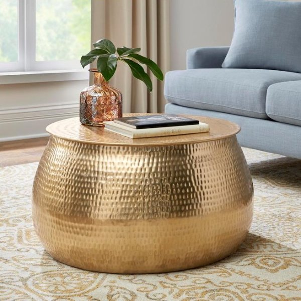 Calluna 31 in. Gold Medium Round Metal Coffee Table with Lift Top