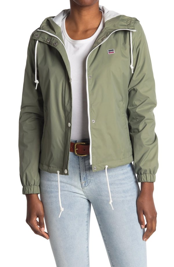 Hooded Zip Front Windbreaker Jacket