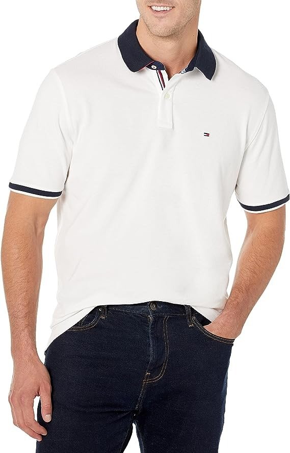 Men’s Short Sleeve Cotton Pique Flag Polo Shirt in Regular Fit