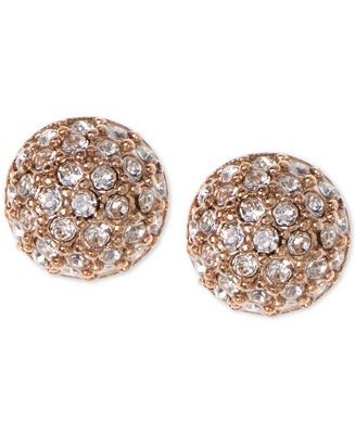 Earrings, Rose Gold-Tone Crystal Button Earrings