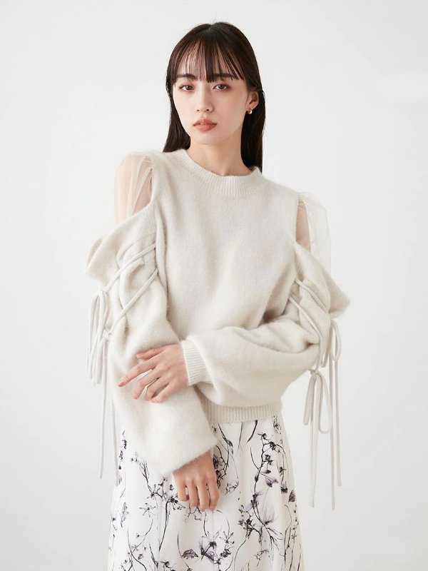 Elegant Sheer Sleeve Knit Sweater