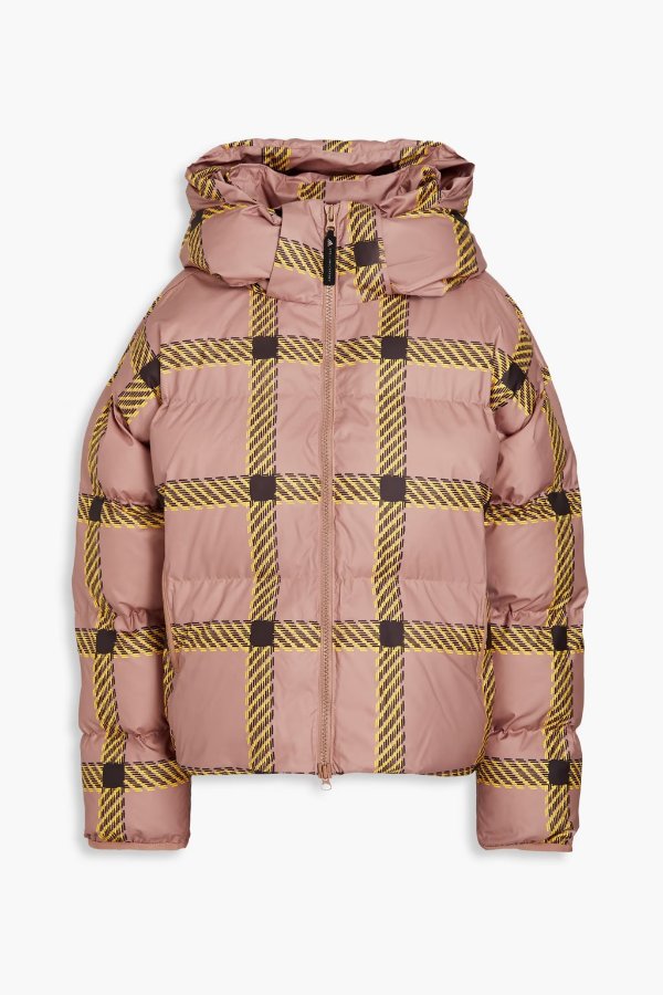 Quilted checked shell hooded jacket