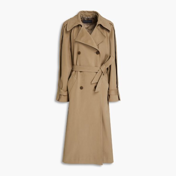 Belted cotton-blend twill trench coat