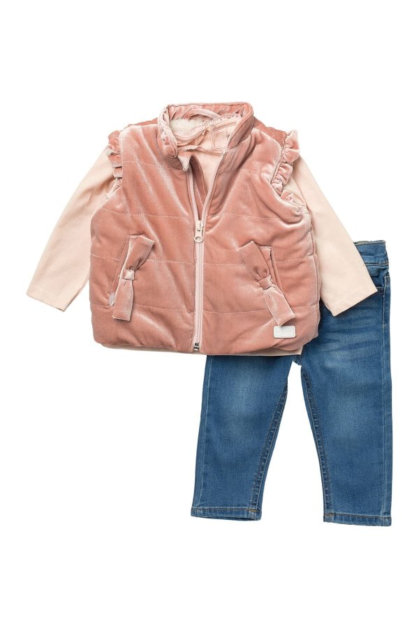 Velvet Vest, Tee, & Jeans Set(Baby Girls)