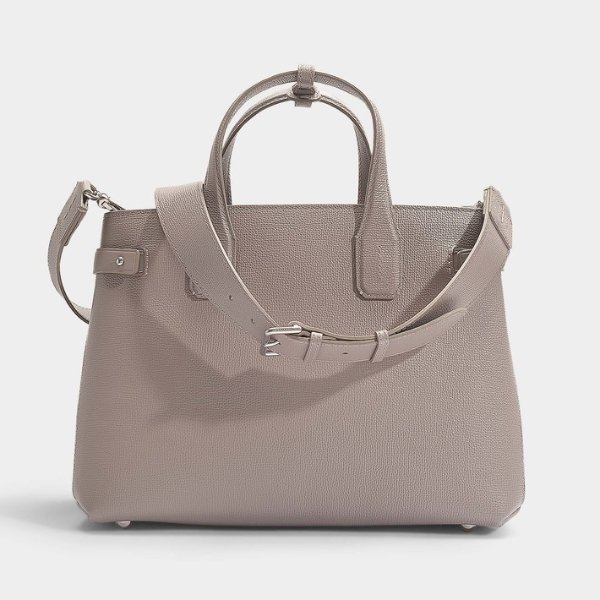The Banner Medium Tote in Taupe Brown Calfskin