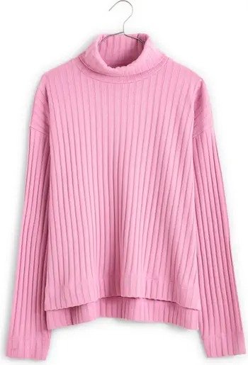 Relaxed High-Low Rib Turtleneck