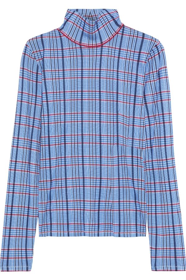 Shaw checked cotton and modal-blend turtleneck top