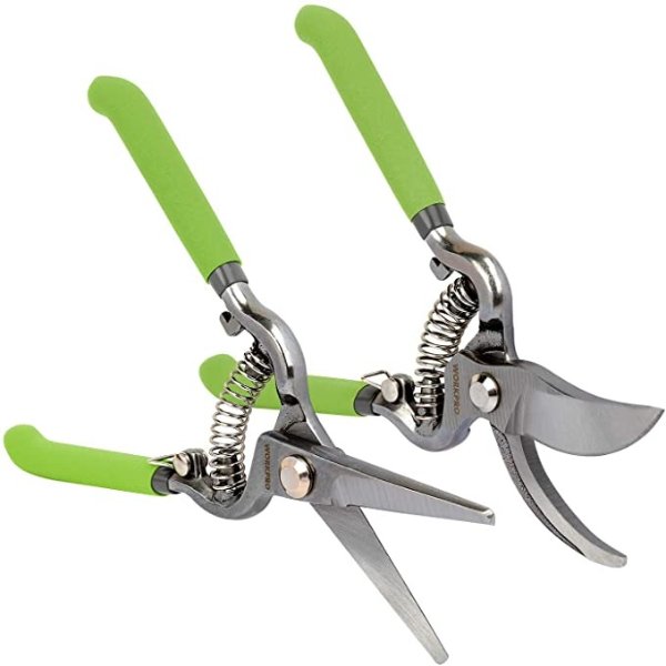 2-Piece Pruning Shears Set, Drop Forged 8" Bypass Garden Shears and 8'' Handing Pruner with Steel Straight Blade