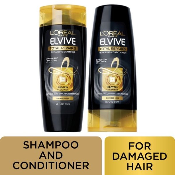 Elvive Total Repair 5 Repairing Shampoo and Conditioner Set, 2 COUNT