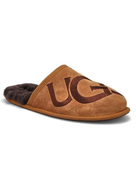 men's scuff logo slippers in chestnut/espresso