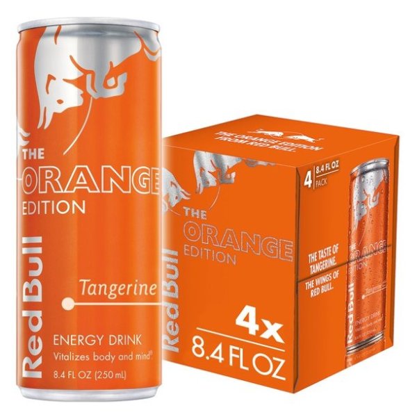 (4 Cans) Red Bull Energy Drink, Tangerine, 8.4 Fl Oz, Orange Edition Energy Spark Energy Drink