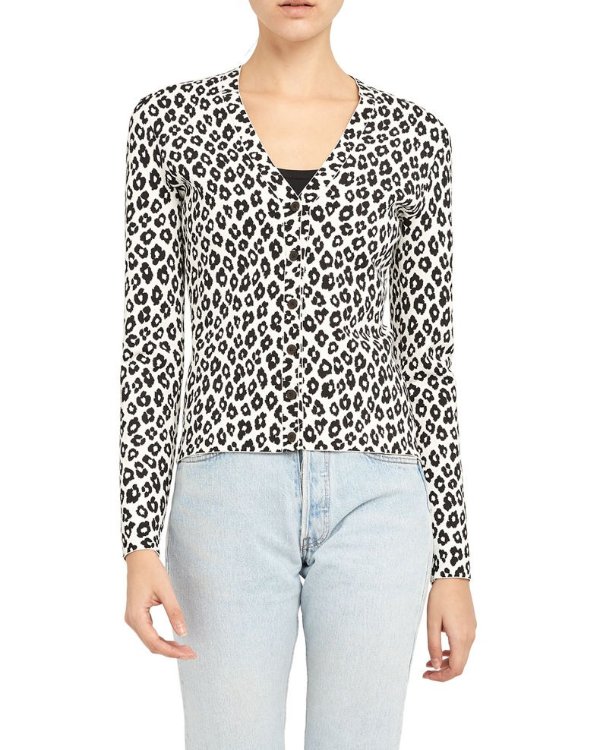 Leopard-Print Button-Front Cardigan