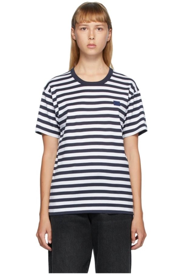Navy & White Classic Fit Striped T-Shirt