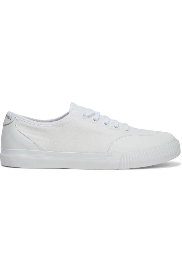 Leather-trimmed cotton-canvas sneakers