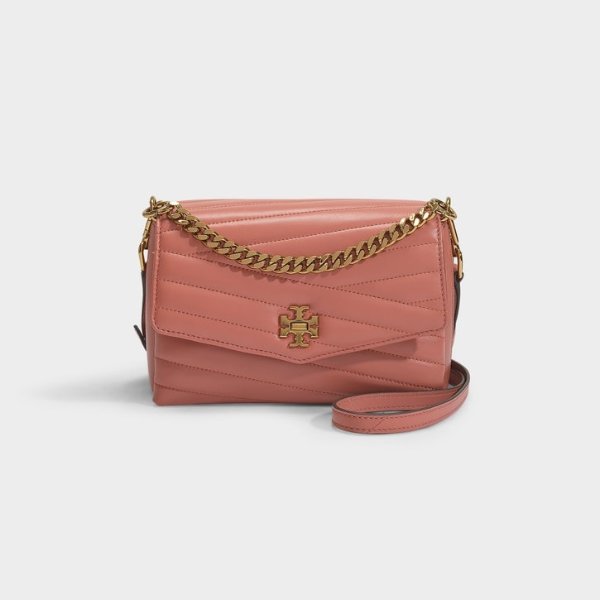 Kira Chevron Crossbody Bag in Pink Nappa Leather