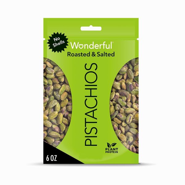 Wonderful Pistachios No Shells, Roasted and Salted Nuts, 6 Ounce Resealable Bag, Protein Snack, On-the Go (6 oz)