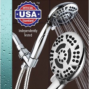 AquaDance High Pressure 6-Setting 4.15" Chrome Face Hand Held Shower Head with Hose for Ultimate Shower Experience! Officially Independently Tested to Meet Strict US Quality & Performance Standards