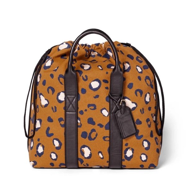 Leopard Print Drawstring Carryall Bag -Tan