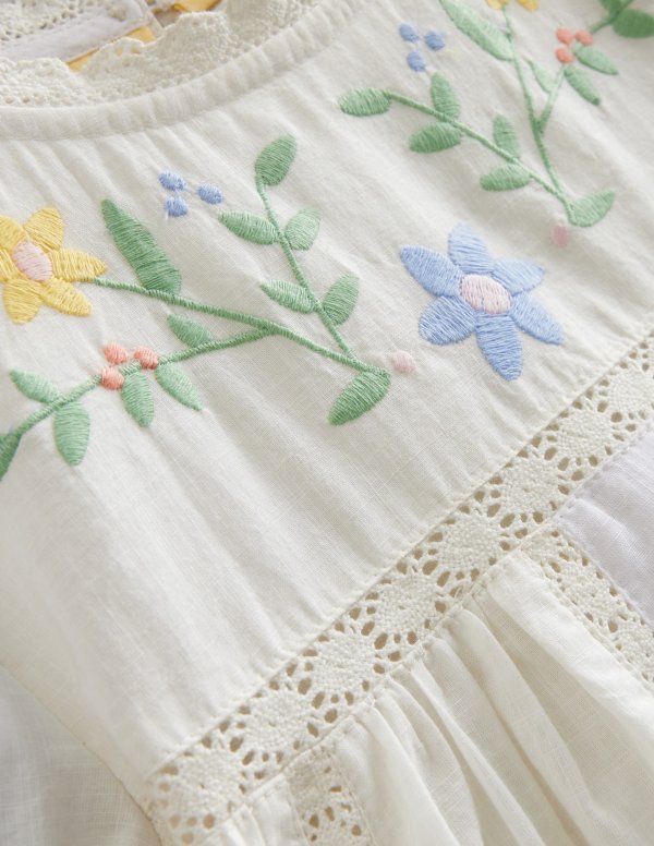 Twirly Embroidered DressIvory Flowers