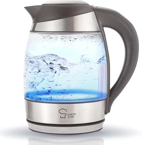 Chef's Star Electric Kettle, Glass Tea Kettle 1500 watts, 1.7 Liters.