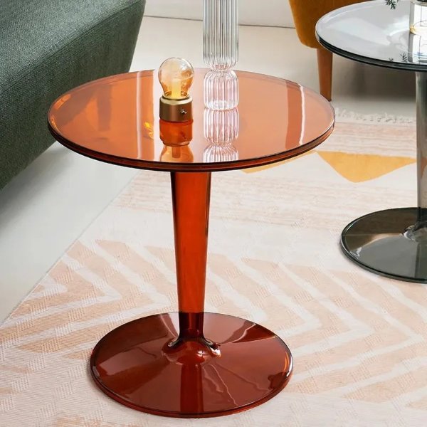 Acrylic End Table Amber Modern Accent Table Clear Round Side Table-Homary