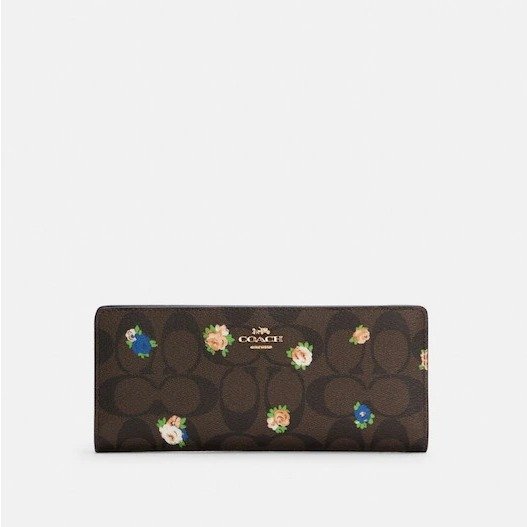 Slim Wallet In Signature Canvas With Vintage Mini Rose Print