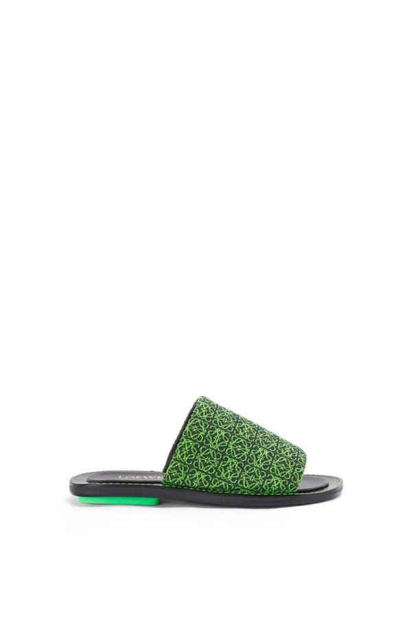 Slide in jacquard and calfskin Black/Neon Green - LOEWE