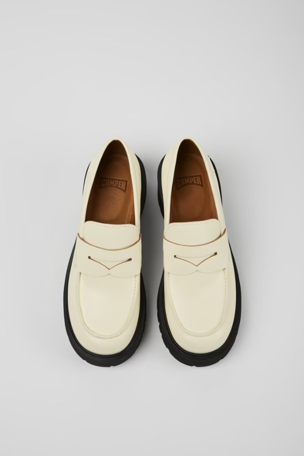 Milah White leather loafers for women
