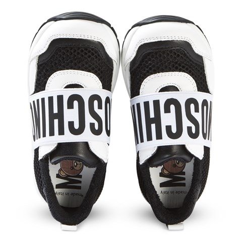 Black and White Logo Strap Leather and Mesh Trainers | AlexandAlexa