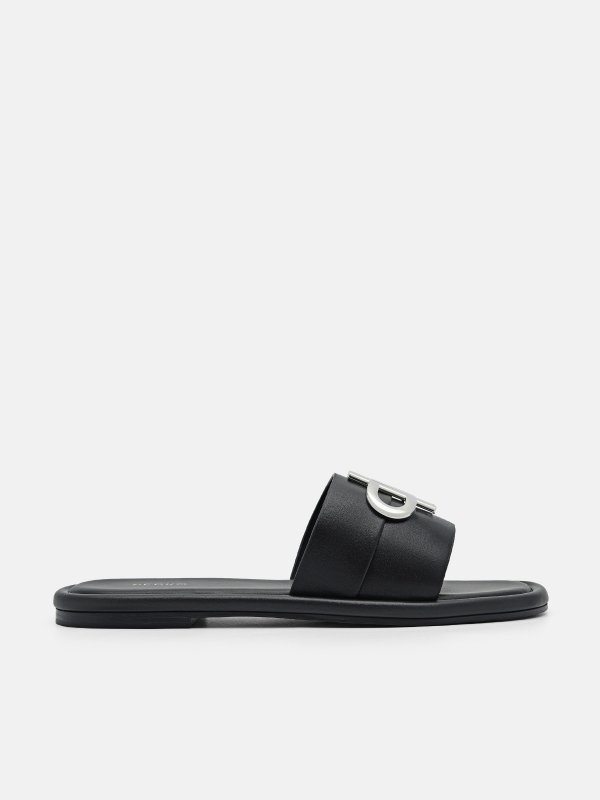 PEDRO Icon Leather Slide Sandals - Black