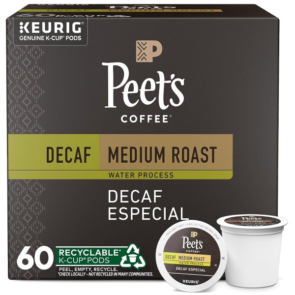 Peet’s Coffee Decaf Especial K-Cup Coffee Pods for Keurig Brewers, Medium Roast, 60 Pods