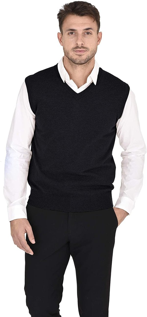 Men's Classic Knit Sleeveless Sweater Vest 100% Pure Cashmere V-Neck Pullover Gilet