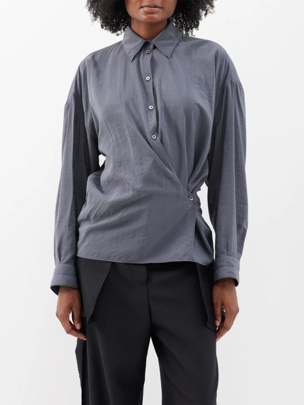 Asymmetric-placket silk-blend shirt