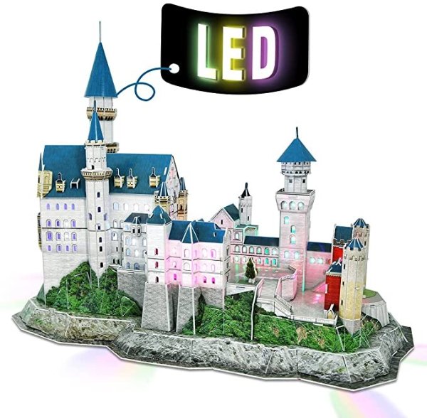 3D Puzzles for Adults LED Neuschwanstein Castle 3D Puzzles Building Toys for 10+ Year Old Boys Girls Holiday Toy Gifts for 10 Year Old Girl Boy 3D Puzzle, 128 Pieces
