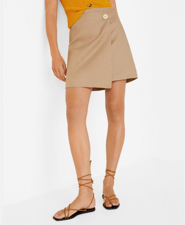 Linen-Blend Wrap Skirt