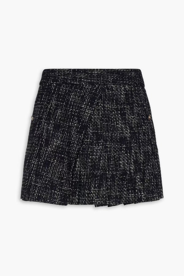 Layered pleated cotton-blend tweed shorts