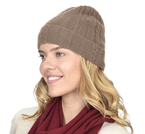 Cable Knit Cuffed Beanie 100% Pure Cashmere Foldover Hat•Ultimately Soft and Warm