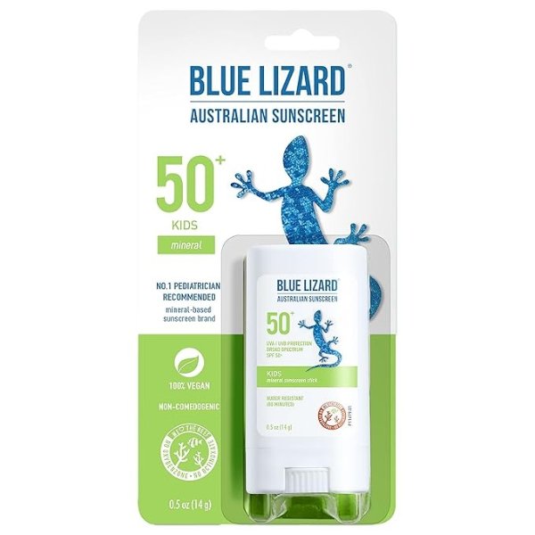 LIZARD Mineral Sunscreen Stick with Zinc Oxide SPF 50+ Water Resistant UVA/UVB Protection Easy to Apply Fragrance Free, Kids, Unscented, 5 Oz