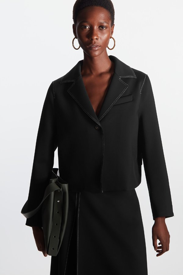 CROPPED TAILORED JACKET - BLACK - Coats and Jackets - COS