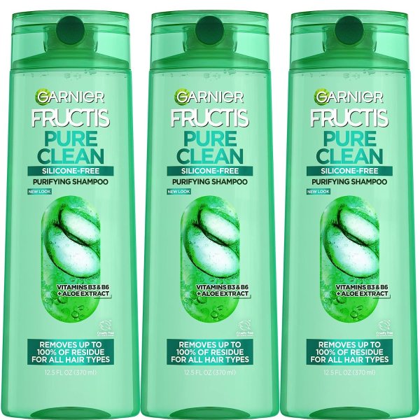 Garnier Fructis Pure Clean Purifying Shampoo, Silicone-Free, 12.5 Fl Oz, 3 Count