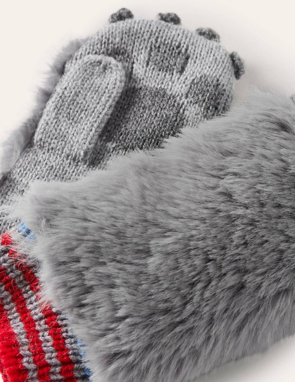 Wolf Knitted Mittens - Grey Marl | Boden US