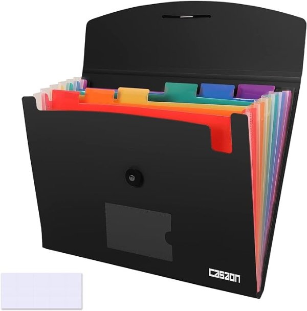 7 Pocket Accordian File Folders, Expanding File Folder A4 Letter Size Paper Portable Document Organizer-Black