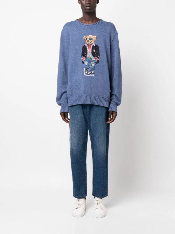 Polo Bear-motif intarsia-knit sweater