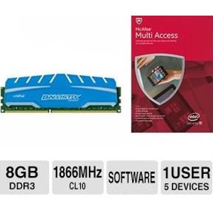 8 GB Crucial Ballistix Sport XT 240-pin DDR3 1866 (PC3-14900) Desktop Memory and McAfee Multi-Access 2015 Bundle