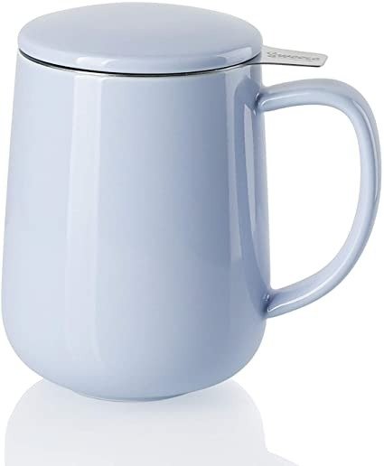 带不锈钢茶滤陶瓷带盖茶杯 600毫升